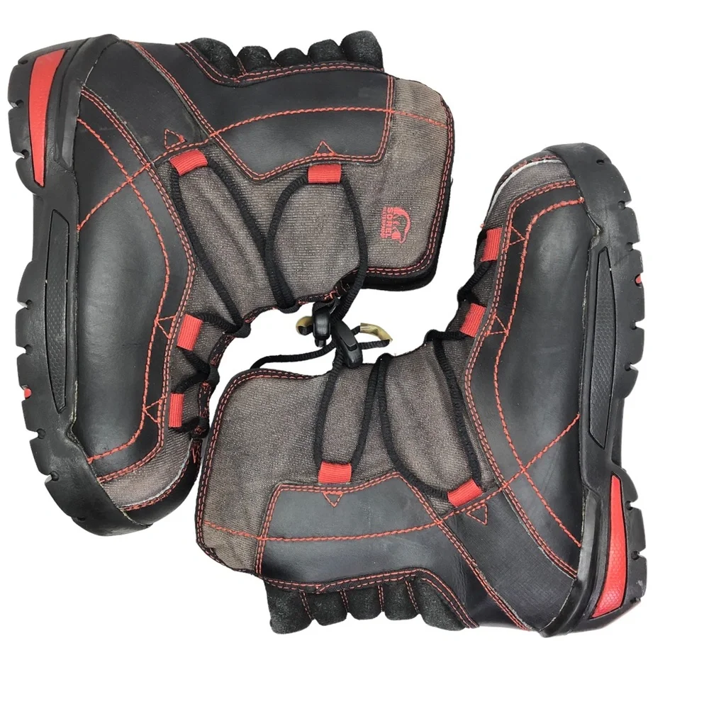 SOREL Sneaky Pete KID'S Size 3 Black Sail Red Leather WINTER Ankle Snow Boots